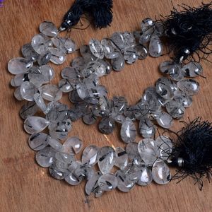 Wholesale Natural <b>Black</b> Rutile Quartz Stone Beads Smooth Pear <b>Heart</b> Briolette Gemstone Strand Blue Colour Factory Price Buy Now! - Product Image 1