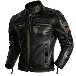 Men's Slim Fit Biker Jacket in <b>Black</b> Leather Moto Style Zipper Pockets Stand Collar <b>Rugged</b> Streetwear Appeal Padded Detailing - Product Image 6