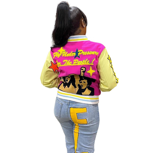 OEM Custom Women's Wool Printed Breathable Waterproof Reversible Eco-Friendly Varsity Regular Jacket Winter Custom Logo Your - Product Image 5