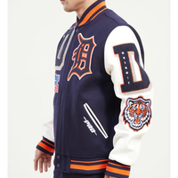 Chaquetas de Invierno Personalizadas de Alta Calidad para Hombre, Parches de Trabajo, Cuerpo de Lana con Mangas de Cuero, Chaqueta con Logotipo Bordado para Hombre