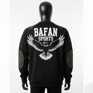 Sweat-shirt pour homme en molleton de coton haute densité 320 GSM, noir olive, panneau de manche renforcé, logo appliqué, sweat-shirts basiques - Product Image 2