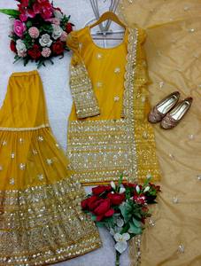 Tennecy Chinnon nuevo bordado pesado secuencia trabajo seda Sharara traje paquistaní Palazzo vestido de novia con exportación mundial - Product Image 6