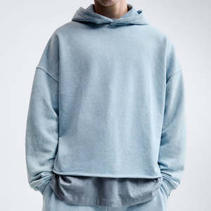 Vintage Wash Hoodie Hombres 100% Algodón Oversized Drop Shoulder Raw Hem Recortada Sudaderas con capucha para hombres - Product Image 1