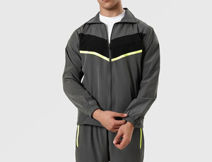 Regular Fit Color Block 2 Piece Winter Woven Breathable Streetwear 100% Cotton Windproof Lightweight <b>Zip</b> Hoodie Baggy Jogger Set - Product Image 5