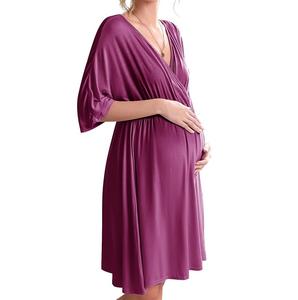 Robe de maternité en mousseline de soie de haute qualité, coupe ample, manches amples, col en V, respirante, unie, pour femmes enceintes et allaitantes, best-seller - Product Image 1