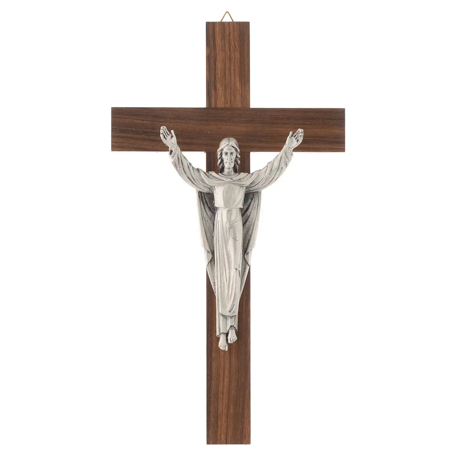 Wooden crucifix with risen Christ in metal by brassworld impex