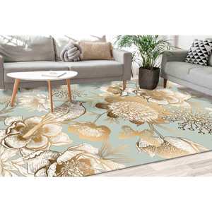 Alfombra con Diseño de Pájaro Dorado y Flores: Alfombra Decorativa Antideslizante, Alfombra Suave No Tejida - Product Image 1
