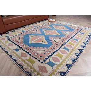 Tapis de 5,9 x 8 pieds, tapis turc vintage, tapis persan bleu rose - Product Image 1