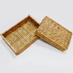 Lot de 2 paniers de rangement en jacinthe d'eau tissés à la main, poignées, design moderne et écologique, Artex Dong Thap, vente en gros - Product Image 5