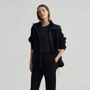 Veste noire Sherpa à glissière pour femmes à la mode polaire douce et confortable pour des vêtements d'hiver décontractés - Product Image 3