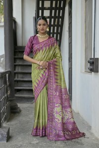 Saree en soie tussar souple imprimé temple de haute qualité avec chemisier assorti pour les femmes en bonne santé - Product Image 4