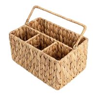 Kualitas tinggi Hand Woven air Hyacinth sendok garpu pemegang dengan pegangan anyaman Flatware Organizer untuk meja penyimpanan keranjang