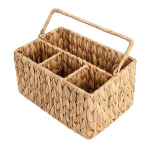 Porte-couverts en jacinthe d'eau tissé à la main de haute qualité avec poignée organisateur de couverts en osier pour paniers de rangement de comptoir - Product Image 1