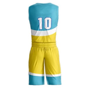 ชุดเสื้อบาสเก็ตบอลแบบซับลิเมชั่นสั่งทำพิเศษ ชื่อทีม 10 สีน้ำเงินเหลือง แขนกุด คอวี ระบายอากาศได้ดี ผลิตจากโพลีเอสเตอร์ สำหรับผู้ใหญ่ แบบ unisex - Product Image 3