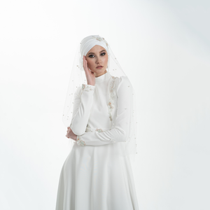 Robe Abaya de couleur ivoire avec Cape pour femmes musulmanes, robe de mariage avec coiffure, exclusivité islamique - Product Image 1