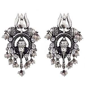 Pendientes de tuerca étnicos de gota Trisul de plata oxidada de alta calidad más vendidos directamente del proveedor indio al por mayor ofrecido - Product Image 1