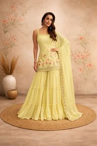 Nuevo vestido de diseñador para mujer estilo Bollywood Sahara con elegante bordado floral, semicosturado. - Product Image 3