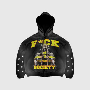 Ropa de calle personalizada Sudadera con capucha Fabricante Hombres Parche desgastado Chaqueta Apliques Bordado Zip up Basics Sudadera con capucha - Product Image 1