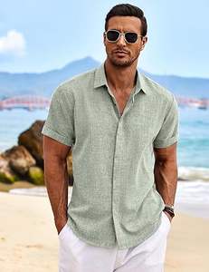 Chemise hawaïenne pour homme à manches courtes 100% coton respirant à séchage rapide Hauts décontractés - Product Image 1