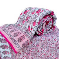 Couette de lit simple en coton 100% à motifs floraux rose clair, imprimée pigmentairement, réversible, style Jaipur, nouvelle collection de couettes