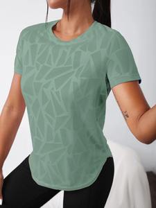 Camisetas de poliéster Spandex para mujer, nueva camiseta de manga corta con cuello redondo de tela de verano para mujer - Product Image 5