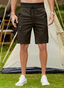 กางเกงขาสั้นผู้ชายผ้าฝ้าย100% ลำลองแบบมีกระเป๋า6ใบผ้าทอลายทแยงแบบคลาสสิก - Product Image 3