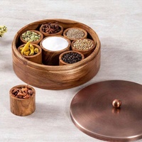 Boîte à épices multifonctionnelle en bois émaillé, fabriquée à la main par J N Crafts, durable, avec couvercle en acacia et récipient en verre, 12'' x 5'', pour le rangement en cuisine