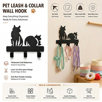 Support mural pour laisse de chien en métal, organisateur de collier pour chien, design chat, 3 crochets, auto-adhésif, résistant à la rouille pour animaux de compagnie