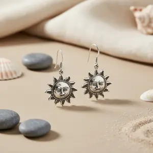 Pendientes Colgantes de Moda con Diseño de Sol para Mujer, Plata 925 con Baño de Oro, Diamantes y Circonitas, para Bodas, Fiestas o Regalos - Product Image 1