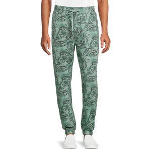 Pantalones de chándal estampados elegantes para hombre en mezcla de algodón ligero con cintura elástica y diseño de pierna cónica - Product Image 1