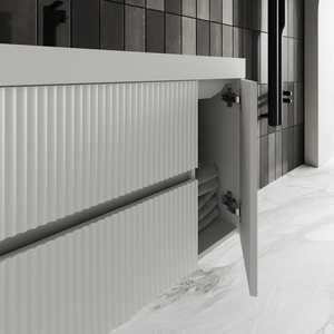 Set Elegante di Mobili da Bagno KORICINI, Mobile Sospeso in Ceramica Bianca Opaca da 100cm, Due Pezzi - Product Image 5