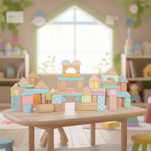 Pastel-Colored Small Foot Wooden <b>Building</b> <b>Blocks</b> for Stacking Toys - Product Image 3
