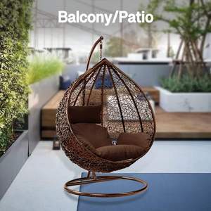 Chaise suspendue en rotin pour patio avec auvent, transat de jardin résistant aux intempéries - Product Image 2