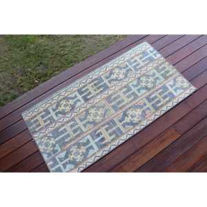 Alfombra Vintage de 2x3.9 pies, Alfombra Turca, Alfombra de Lana con Diseño Floral Azul - Product Image 2