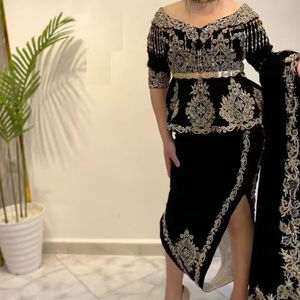 Karakou Dress 2024 Black <b>Jacket</b> with Veil Embellished Crystal Glass Beadsstone Dabka Work on <b>Velvet</b> Fabric Silk Wedding - Product Image 1