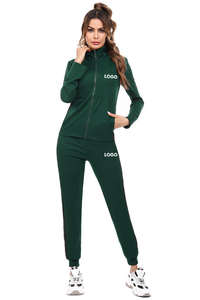 Survêtement pour femme à fermeture éclair vert avec logo personnalisé le plus vendu ensemble 2 pièces 100% coton à capuche et survêtement ensemble Gym et Streetwear sur toute la longueur - Product Image 5