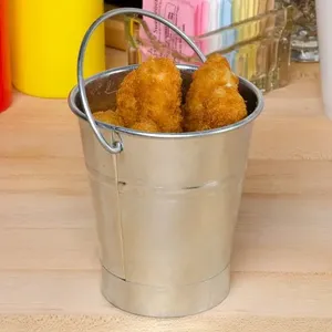 Cubo pequeño de acero inoxidable a granel para servir con asa para aperitivos y aperitivos | Ideal para suministros de catering y restaurante - Product Image 1