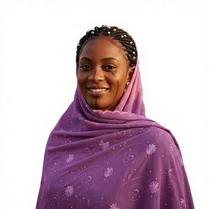 Voile châle écharpe broderie dorée strass musulmane usage quotidien femme africaine 2,2m ethnique floral respirant doux coton léger - Product Image 1