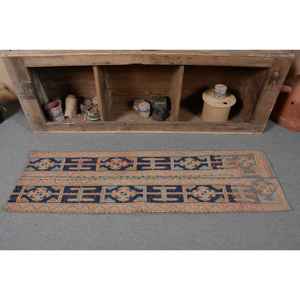 Classic Blue Orange 1.7 X 5.5ft Handmade Wool Rug Vintage <b>Turkish</b> Living Room Latex Patchwork Rectangle Hallway <b>Carpet</b> New - Product Image 4