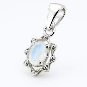 Pendentif ovale minimaliste en argent sterling plaqué rhodium avec pierre de lune arc-en-ciel, collier artisanal en pierres précieuses pour femmes et enfants - Product Image 4