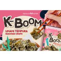 K-Boom Umami Tempura Seaweed Crisps, chips d'algues croustillantes, snack de fruits de mer frits, saveur nori saine