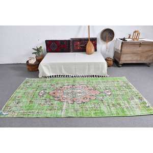 พรมตุรกีโบราณ4.1 x 8.1ft คลาสสิกพื้นที่ขนาดใหญ่ขนแกะสีเขียวมีดีไซน์เย็บปะติดปะต่อกันด้านหลังของยางสำหรับห้องโถงห้องรุ่นใหม่ - Product Image 3