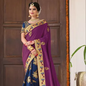 Desainer eksklusif sulam kering wanita kain saree sutra chana blus sulam kering sutra berat kualitas terbaik
