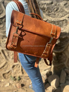Nouveau Vintage fait à la main personnalisé en cuir de chèvre véritable grands hommes Vintage sacs à dos de haute qualité unisexe ordinateur portable sacs de messager - Product Image 3