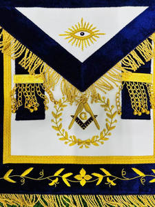 Delantal de Alta Calidad de la Logia Azul Maestra, con Bordado a Mano, Flecos Dorados y Ribete Dorado, Estilo Vintage, Hecho a Mano, Genuino - Product Image 2