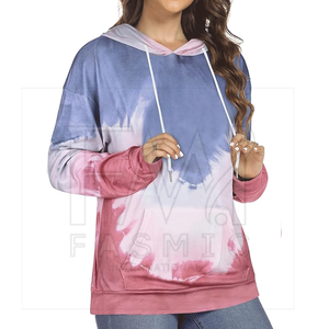 Stylish Custom Size Women's <b>Tie</b> <b>Dye</b> <b>Hoodies</b> Streetwear Down Shoulder Hooded Collar Front Logo Available Different Winter Colors - Product Image 3