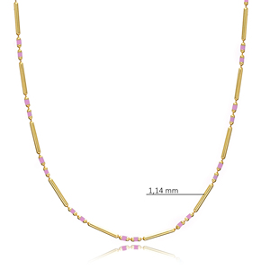 Collier chaîne en émail rose 925 bijoux en argent Sterling femmes à la mode turc fait à la main en gros bijoux fins - Product Image 2