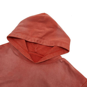 Nouvelle tendance surdimensionné poids lourd personnalisé lavé à l'acide sweats à capuche hommes Vintage sunfaded en détresse chaud rouge broderie patché à capuche - Product Image 3