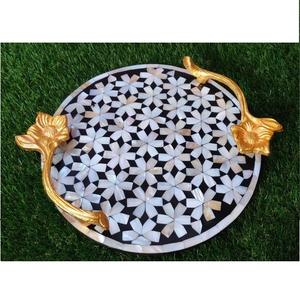 Bandeja de Servir Redonda Ecológica Hecha a Mano con Incrustaciones de Nácar y Madera con Plato Decorativo para Alimentos - Product Image 6