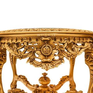 Mesa de entrada clásica de lujo con tablero de mármol negro y acabado dorado ornamentado - Product Image 5